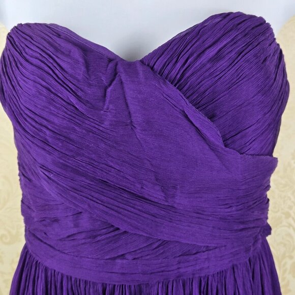 J Crew Size 4 Strapless Purple Dress 100% Silk Sweetheart Neckline Faux Wrap Top - Picture 4 of 15